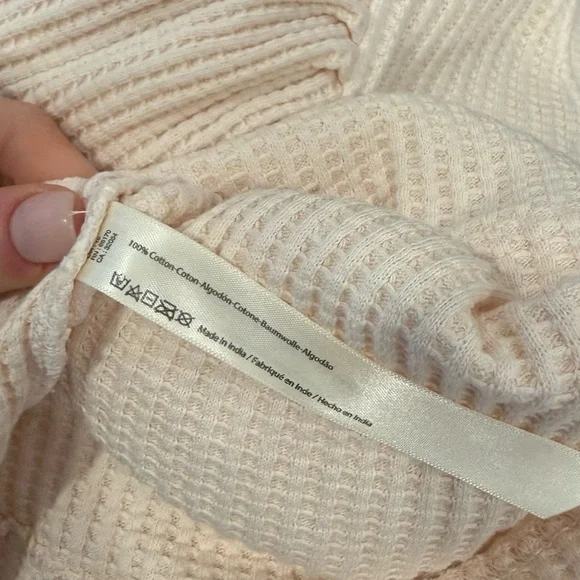 Women's Top waffle thermal long sleeve laceup light pink free people 100% cotton - Picture 6 of 6